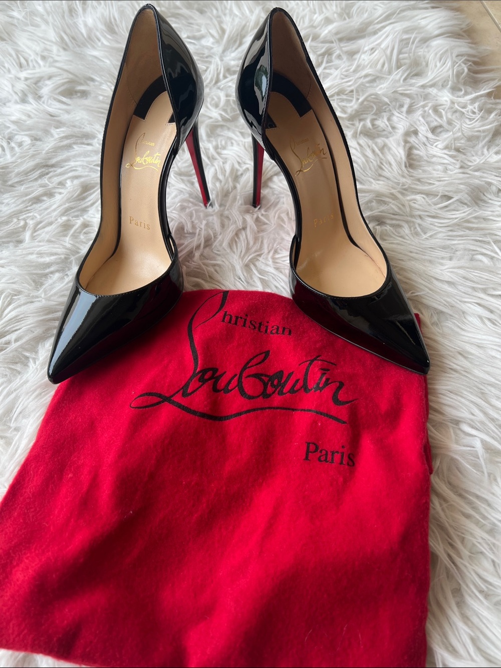 Christian Louboutin Black Patent Leather Pointed Stiletto Pumps with Red Sole
